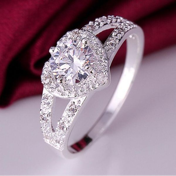 

jewelry rings for women silver plated heart zircon open rings wholesale simple fashion of shipping