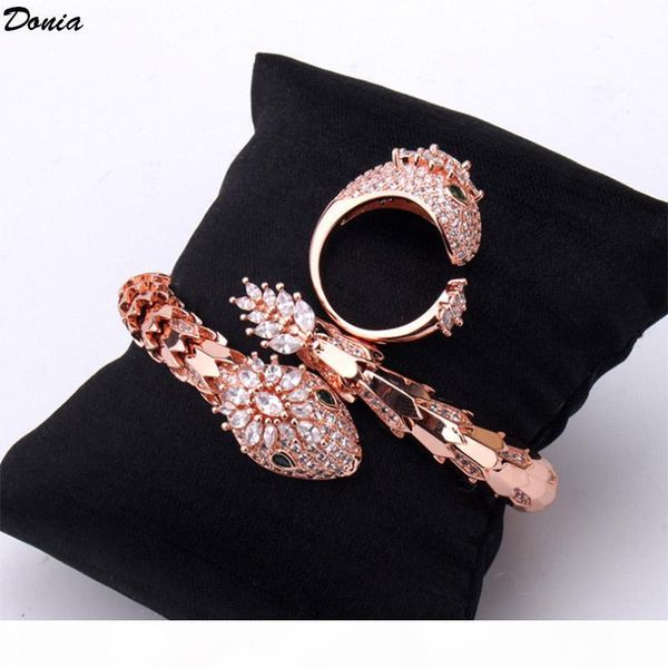 

donia ювелирных европейской и американской моды преувеличение змея инкрустированные циркониевый браслет кольцо набор женщин браслет кольцо, Black