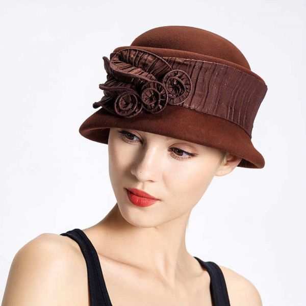 

korean winter wool fedoras hats for women fashion fascinating floral felt hat winter curl brim trilby hat, Blue;gray