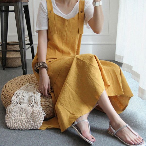 

linen cotton dress women summer yellow loose strap dress vintage ruffles a-line cotton and linen sleeveless dresses ds50334, Black;white