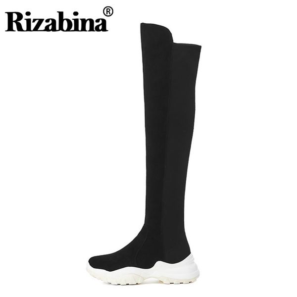 

boots rizabina slim over the knee for women real leather thigh high thick bottom comfortable footwear size 34-40, Black