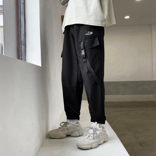 

bxyichen summer japanese nine-point casual overalls male hip-hop tide brand leggings pants student straight loose harem pants, Black