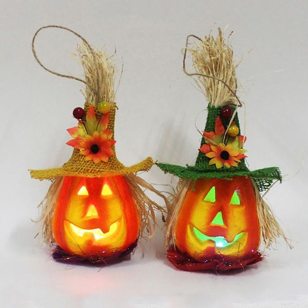 

2020 new halloween led hanging night light hollow pumpkin lantern lamp with hat led light lamp lantern party halloween bar home decor