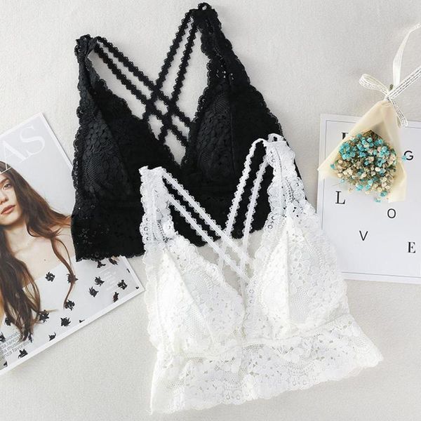 

chest bra beauty back lace vest bra underwear new women ring-bras pad removable overlapping underwear bralette mujer, Black;white