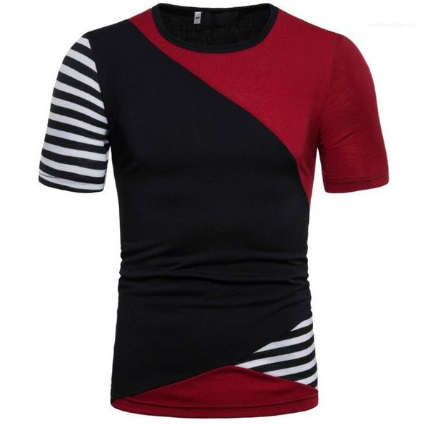 

tees patchwork striped fashion mens tshirts crew neck short sleeve mens new casual breathable malle, White;black