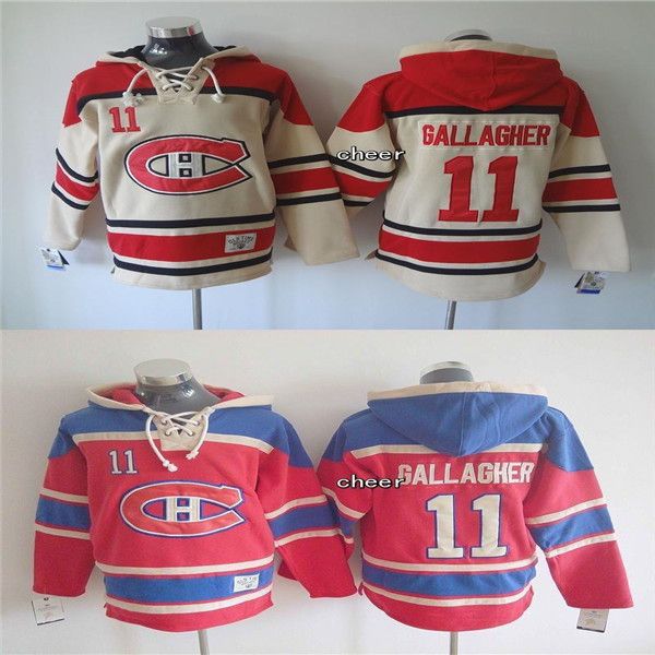 

2015 custom wholesale mens womens youth montréal canadiens #11 gallagher beige/red hooded jerseys hockey hoodies jerseys sweatshirts, Black;red