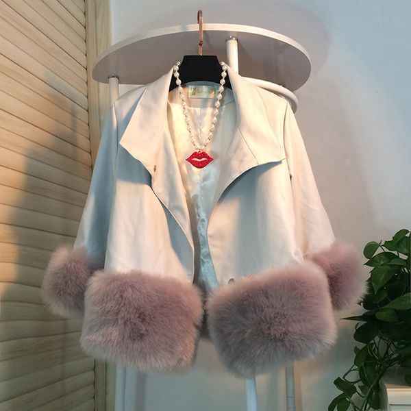 

autumn winter women short pu leather coat turn-down collar zipper warm jacket casual imitation fur leather jacket outwear, Black