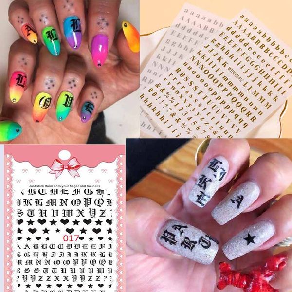 

gold letter 3d nail art sticker nail decal black white words character adhesive sticker decals decoration diy z0248