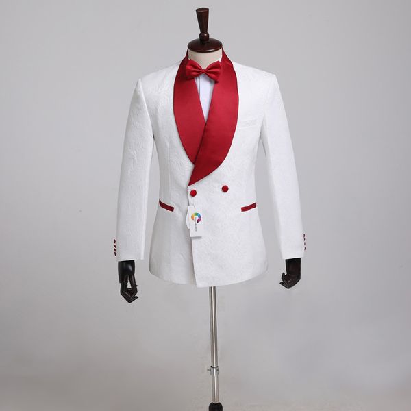

men's suits & blazers 2021 men floral pattern red shawl lapel double breasted wedding for man bridegroom tuxedos blazer slim fit formal, White;black