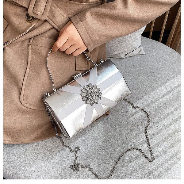 

woman evening bag women diamond rhinestone clutch crystal day clutch square shape hard shell lipstick wedding clutch silver
