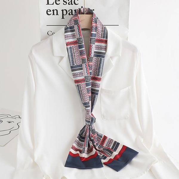 

2020 designer women silk skinny scarf for neck office lady tie foulard hair scarves head band print ribbon scarfs, Blue;gray