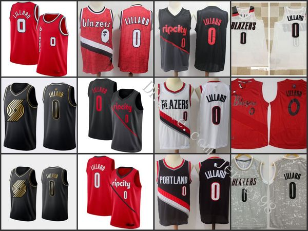 

portland trail blazers men #0 damian lillard camo nba men red jersey, Black