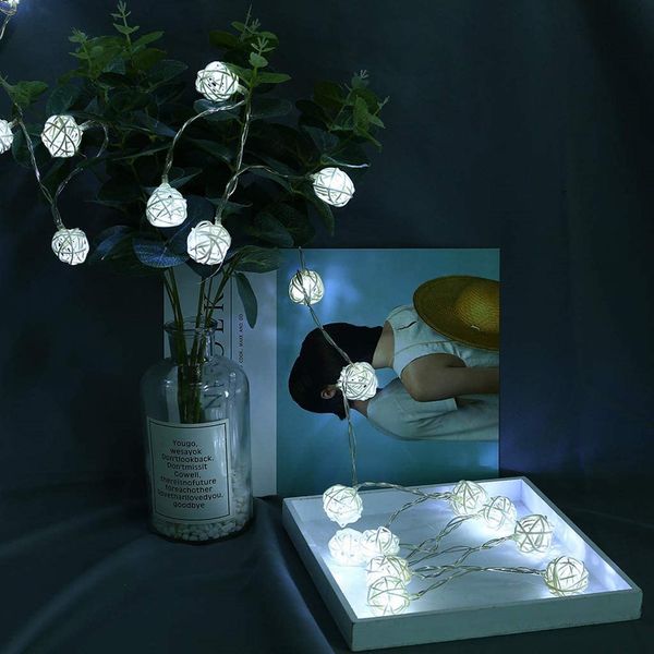 

rattan ball christmas lights string 10m 80leds warm white garland 3cm ball for holiday decoration led garland battery powered