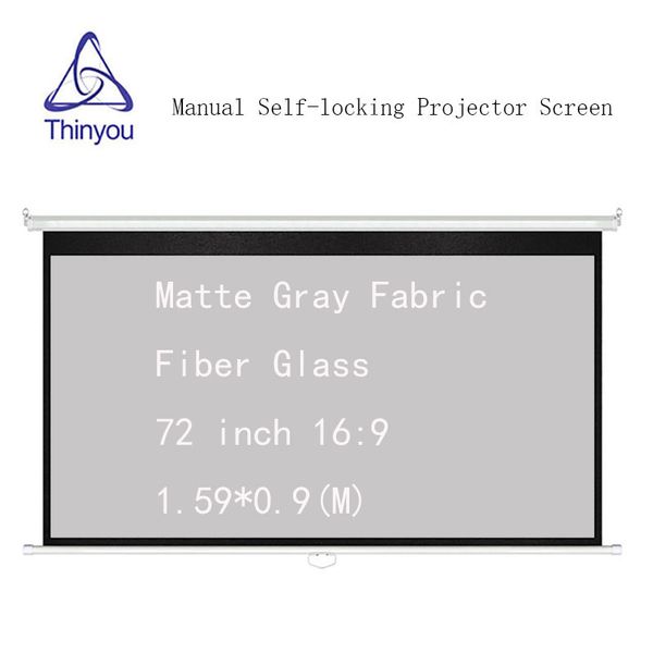 

projection screens thinyou manual auto self-locking 72 inch 16:9 projector screen matte gray fabric fiber glass pull down