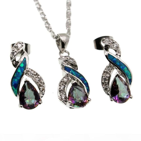

925 sterling silver jewelry sets natural opal genuine fire mystic z 8 design pendant necklace earring christmas gifts opjs5