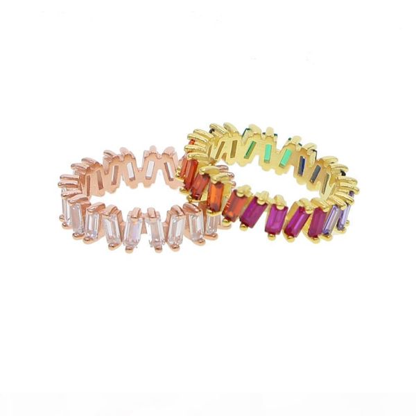 

us size 5 6 7 8 9 925 sterling silver baguette cubic zirconia cz engagement ring rainbow cubic zirconia s925 jewelry, Slivery;golden