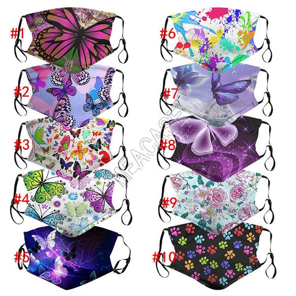 

fashion face masks dustproof cotton fashion face mask butterfly graffiti printed double layers reusable mouth cover adjustable masks d82610, Blue