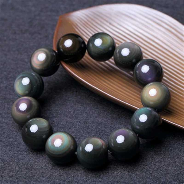 

природного обсидиан браслет женщины natural black energy stone радуга глаза исцеление молитва баланс запястье браслет мужчина ювелирные изде, Golden;silver