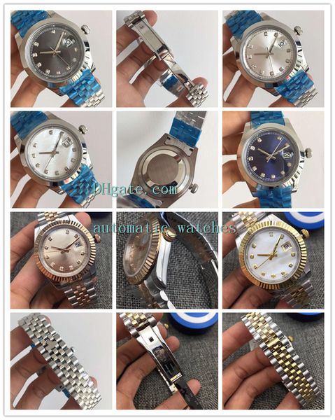 

mens mechanical 41mm wristwatches datejust 126301 126303 diamond dial stainless steel asia 2813 movement automatic luxury watches, Slivery;brown