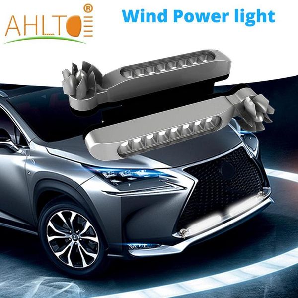 

2x wind powered car daytime running lights 8led rotation fan daylight no need external power supply auto decorative lamp drl led