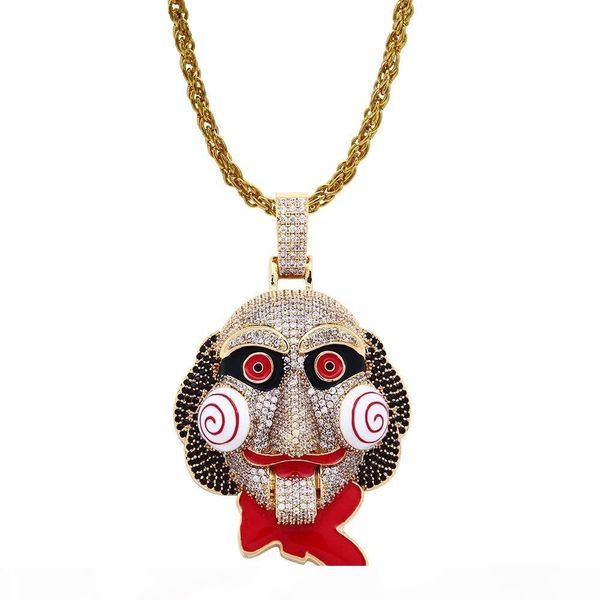 

the movie saw mask diamonds pendant necklaces for men hip hop luxury cartoon necklace jewelry gold plated copper zircon cuban chain 2 colors, Silver