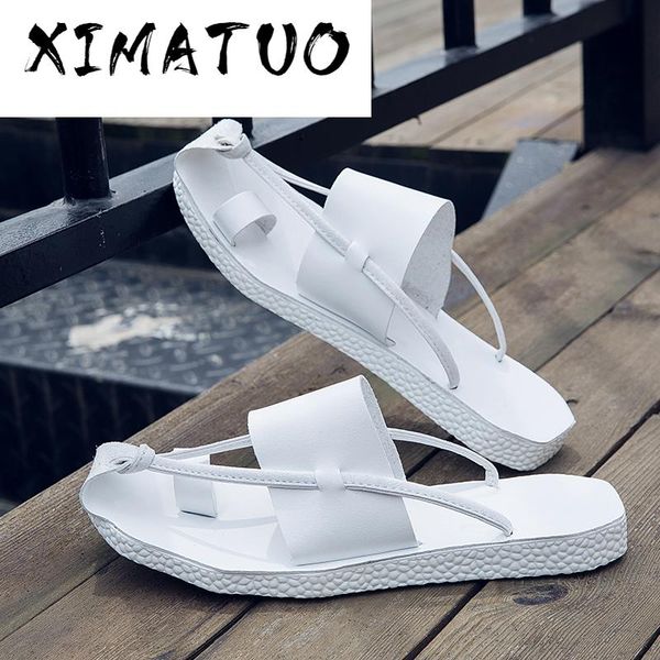 

men sandals white beach shoes summer genuine leather crocse-shoes sandalias personalized roman slippers flip flops men sandals, Black