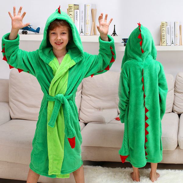 

winter kids bathrobe cartoon baby bath robe green red dinosaurs hooded flannel bathrobes for children pajamas boys girls robes mx200811, Blue;red