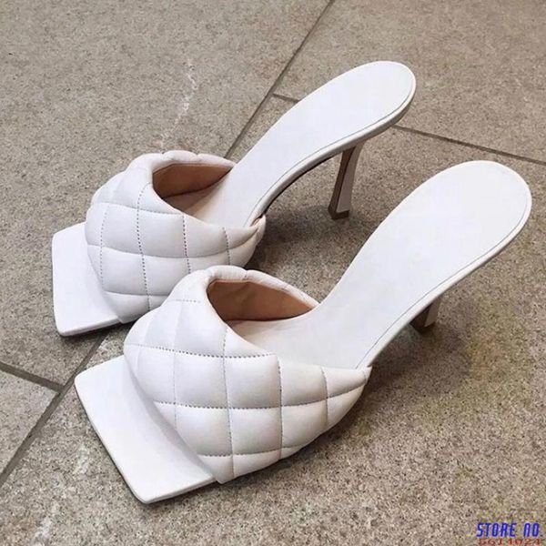 

9cm женщин лето высокие каблуки тапочка женщина белая кожа площади peep toe сандалии женские сандалии обуви насосы chaussure, Black