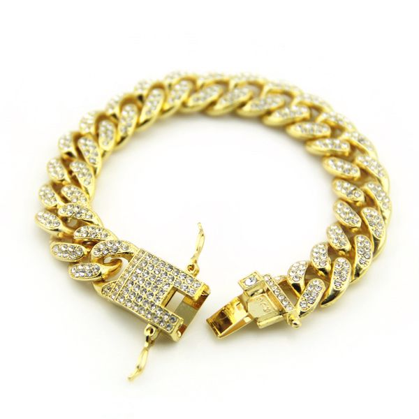 

2020 designer hip hop iced out bling cz men's bracelet fashion 18-20cm length miami cuban link bracelet male hiphop jewelry gift, Golden;silver