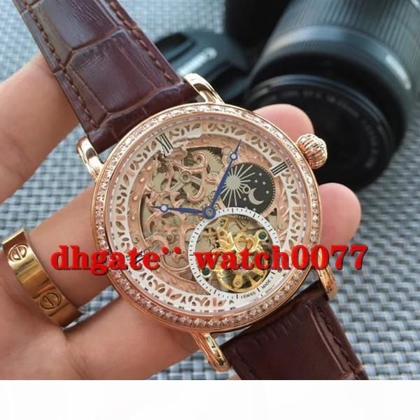

new men's hollow mechanical watch brand high-end leather belt business automatic mechanical men's watch decorated moon phase, Slivery;brown