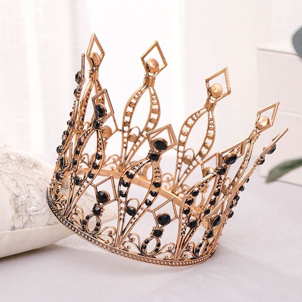 

forseven new retro baroque style gold color full round crystal tiaras crowns princess diadem bride noiva wedding party headbands, Golden;silver