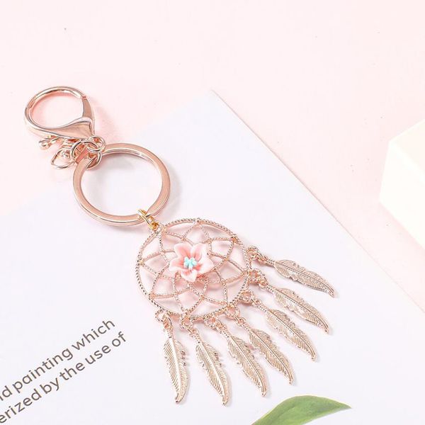 

fashion car keychain alloy dream catcher small fresh key rings bag pendant car key holder girl waist hanging auto accessorie, Silver
