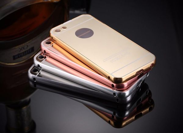 

cgjxs150pcs for iphone 7 7 plus acrylic back cover aluminum metal mirror case for iphone 6 6s plus 5 5s se slim 2 in 1 hybrid cover bags