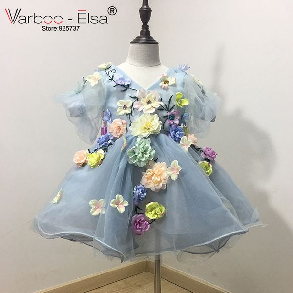 

varboo_ 2020 flower girls dresses for weddings custom blue organza kids evening dresses 3d appliques holy communion, Red;yellow