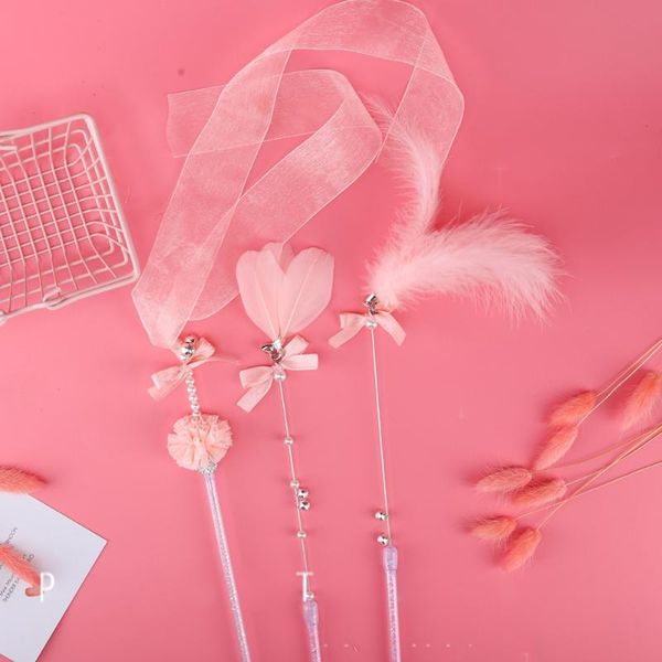 

3 pcs tassel playing teasing stick pet supplies feather portable cat rod funny with bells training catcher interactive toy