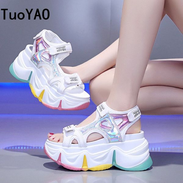 

women platform sandals brand fashion chunky sandal 8.5cm bling high heels woman casual shoes sports female wedge sandal summer, Black