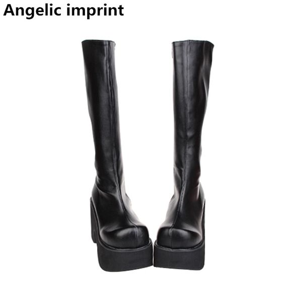 

angelic imprint mori girl women punk motorcycle lady lolita boots woman princess high trifle heels pumps platform shoes 47, Black