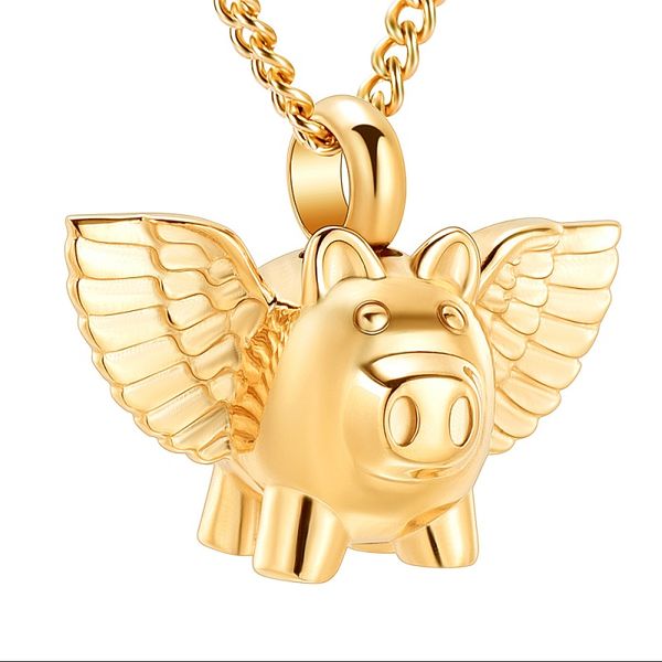 

memorial jewelry pendant flying pig cremation urn necklace for ashes stainless steel keepsake, Silver