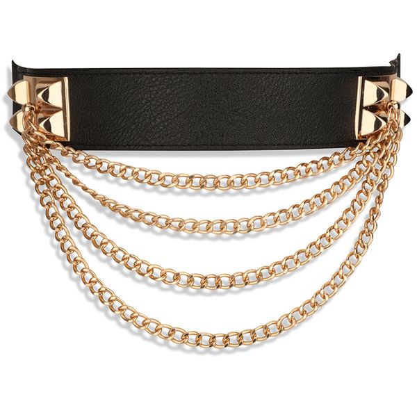 

luxury ladies belt belt wild dress elastic metal four waist chain gold layer banquet dress women elastic band thin, Black;brown