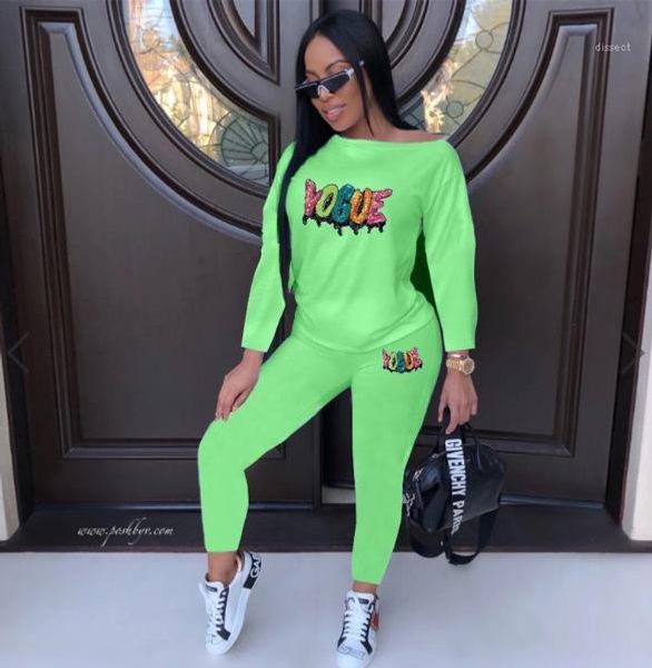 

2pcs pants fashion letter printed sports set casual women designer tracksuits autumn womens sequins, White