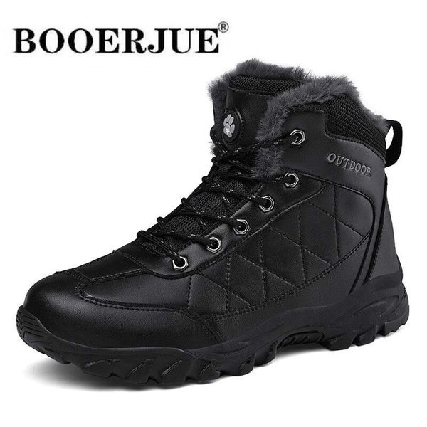 

brand winter men's boots waterproof ankle boots warm plush men snow outdoor safety shoes non-slip hiking size 39-48, Black
