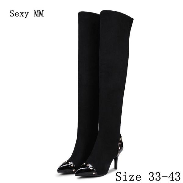 

spring autumn winter high heel women over the knee boots woman thigh high boots botas plus size 33-40 41 42 43 44, Black