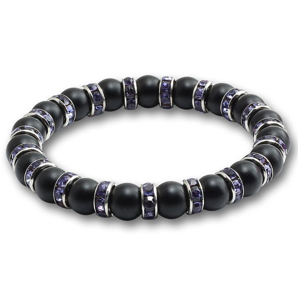 

fashion mixed colorful crystal elastic bracelets bangles men's black matte natural stone beads bracelet for women charm jewelry