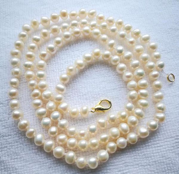 

50'' 120cm 200cm 5-6mm bright white pearl handmade long necklace gold clasp natural freshwater pearl women jewelry 160cm, Golden;silver