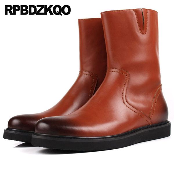 

boots shoes full grain leather mid calf genuine designer real luxury fall italian men 2021 autumn brown black zipper european