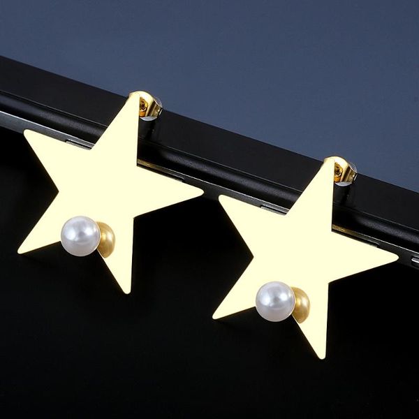 

fashion jewelry stainless steel star earrings gold plating vintage ball stud earrings party gift pearl earring for women, Golden;silver