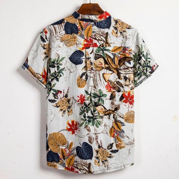 

men's casual shirts -3xl plus size hawaiian shirt men short sleeve mensfloral print lapel summer fashion camisa havaiana, White;black
