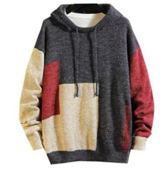 

2020 men's sweater sale knit fashion sweater autumn and winter pullover sweater with hat color matching trend 2 colors -6xl, White;black