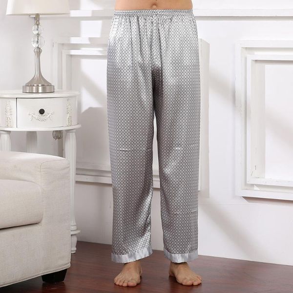 

men's home silk satin pajamas pyjamas pants sleep bottoms nightwear sleepwear men's simulation silk pajamas home trousers, Black;brown