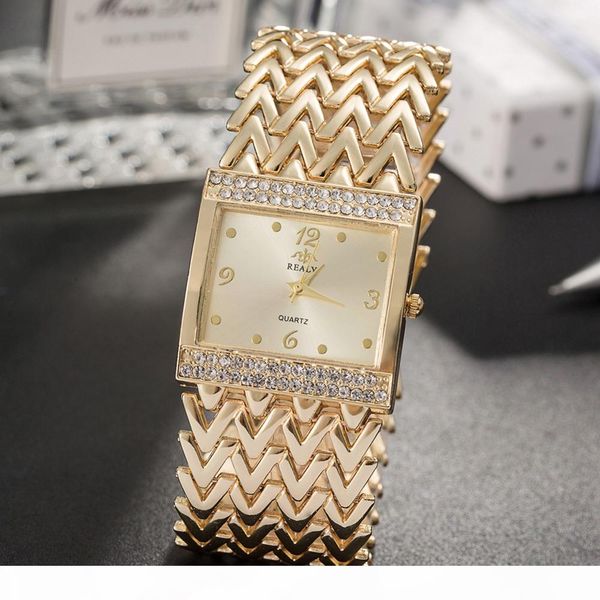 

grealy women's square wristwatches 2018 new diamond watch dial women watches bracelet gold rose gold silver band with box, Slivery;brown